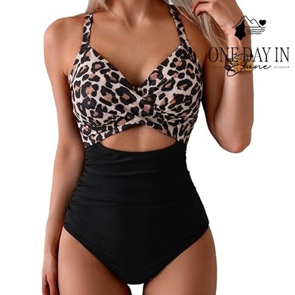 Eomenie Cross Front Cut Out Tie Back One Piece Swimsuit Size XL